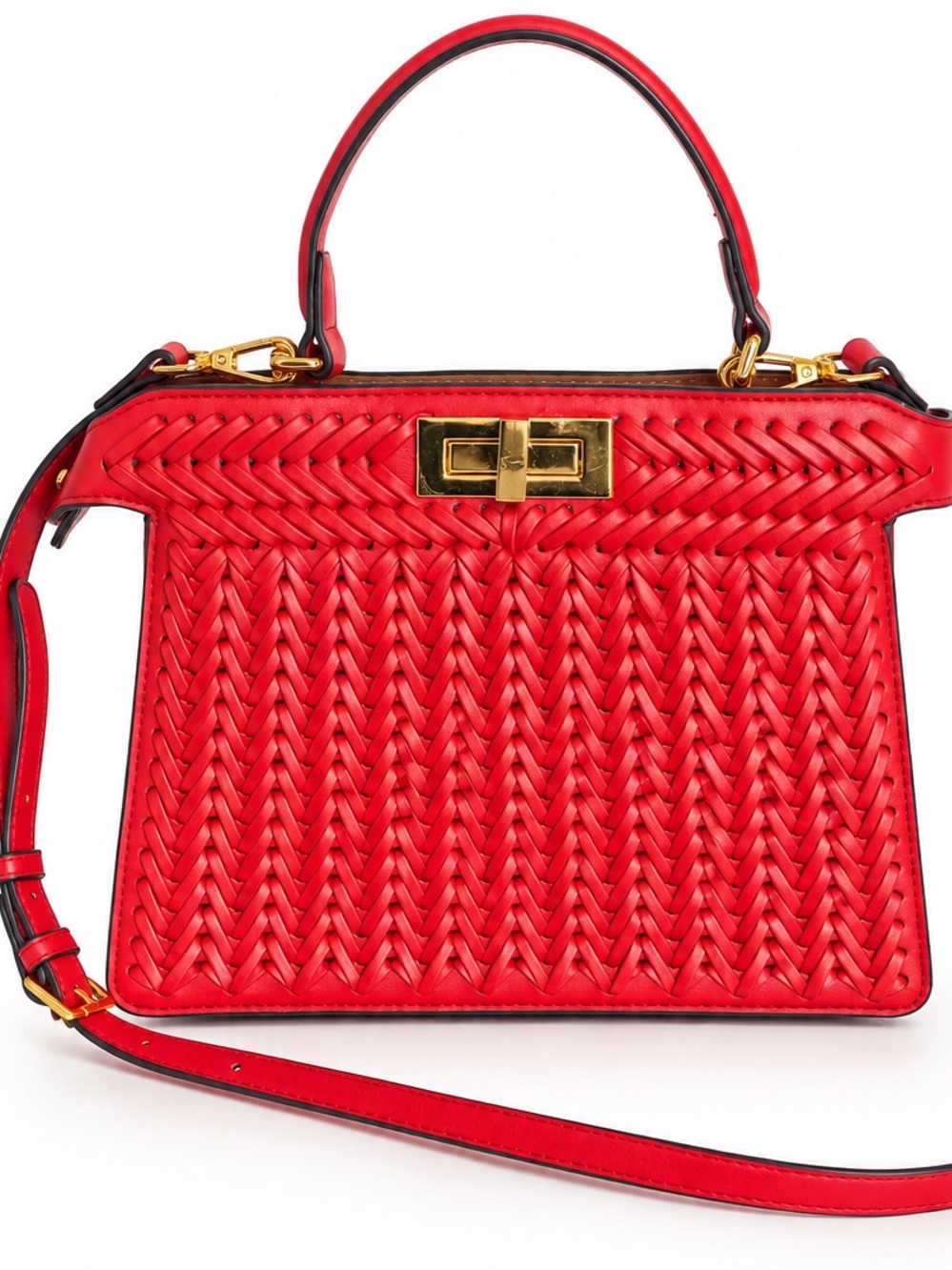 Verano Hill Woven Red Top-Handle Crossbody Bag with Gold Hardware